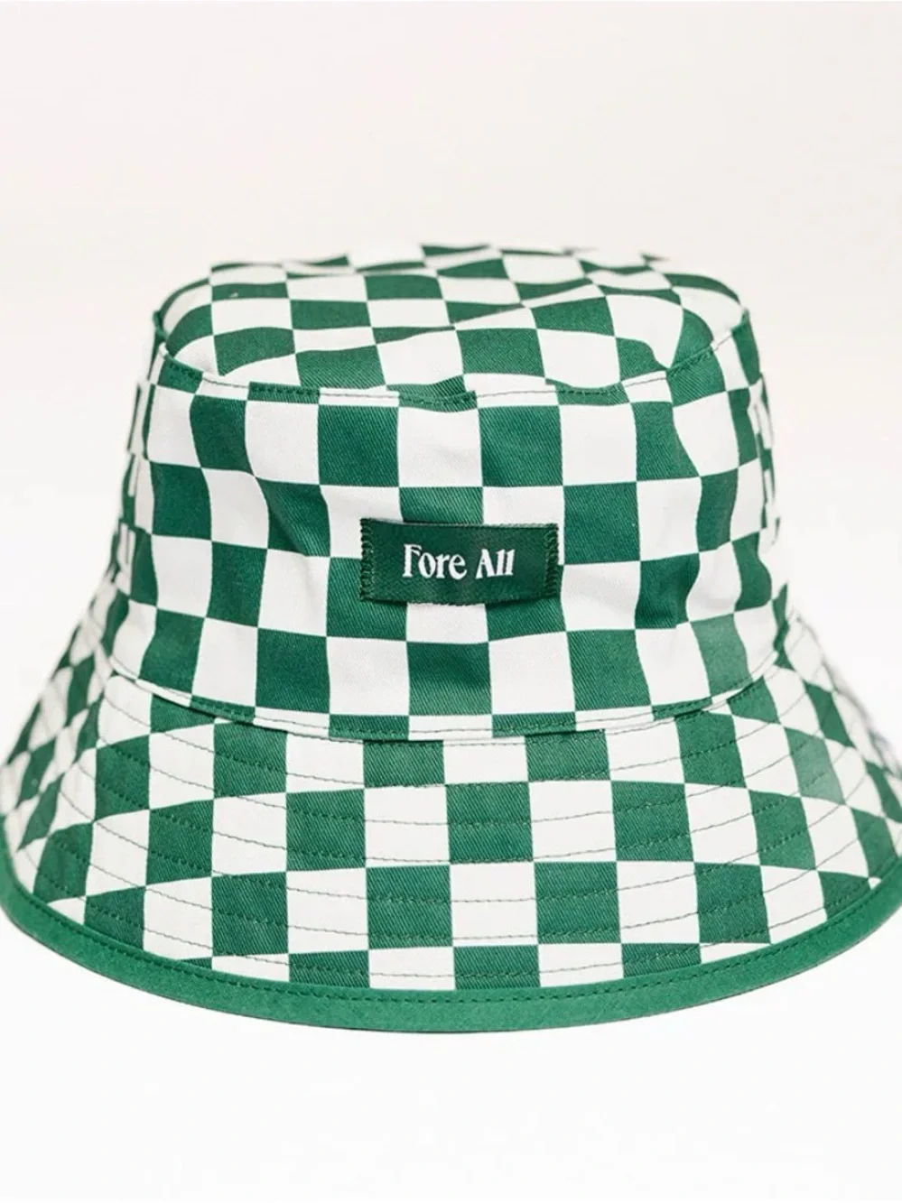 Fore All Green & White Checkerboard Bucket Hat Golf Hat